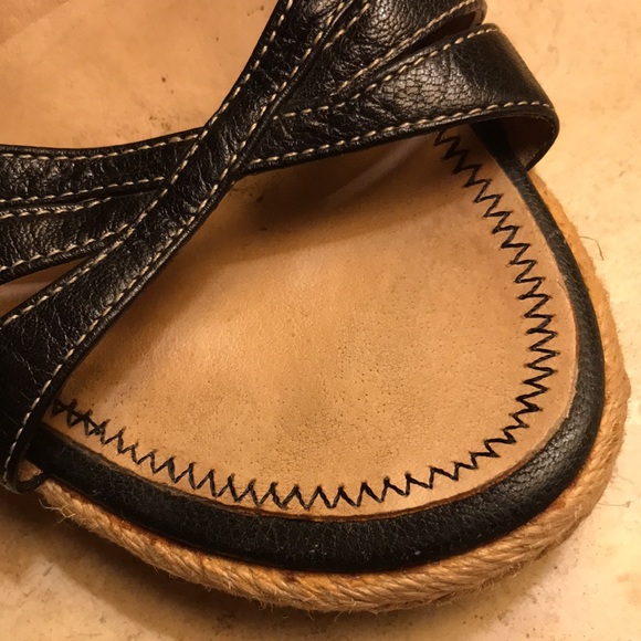 BP. Leather Espadrilles Sculpted Wedge Heel Ankle Strappy Sandals  Black 👡 - Picture 5 of 5
